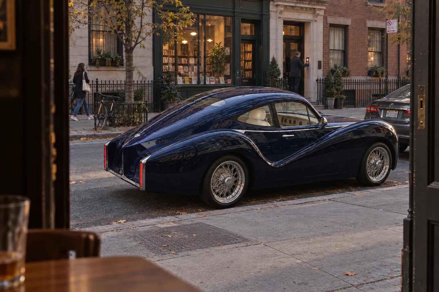 Model O1 outside a New York café